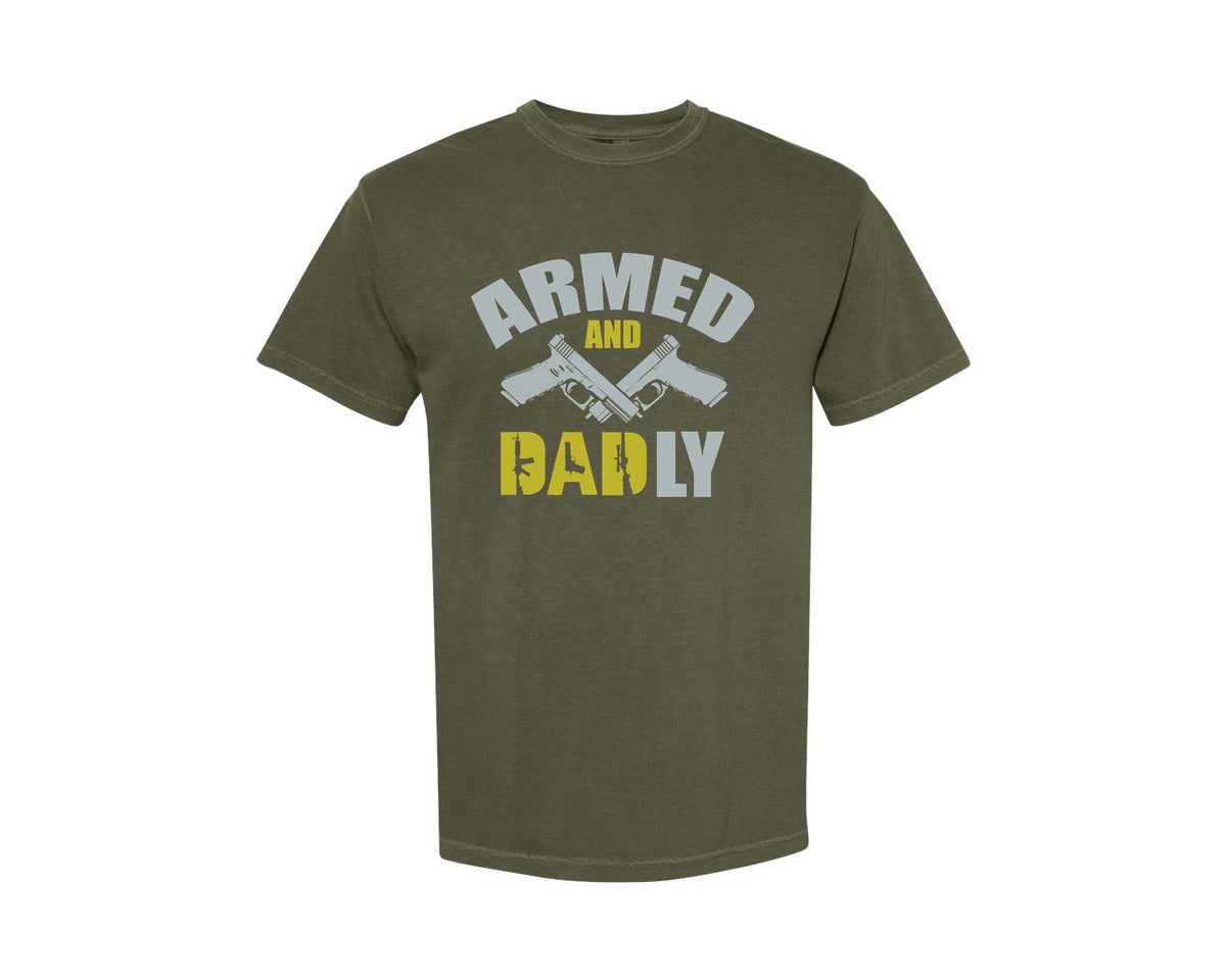 brand:Comfort Colors|color:Sage Green|Armed And Dadly Second Amendment Dad Graphic T-Shirt