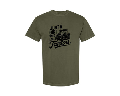 brand:Comfort Colors|color:Sage Green|Just A Girl Who Loves Tractors T Shi Graphic T-Shirt
