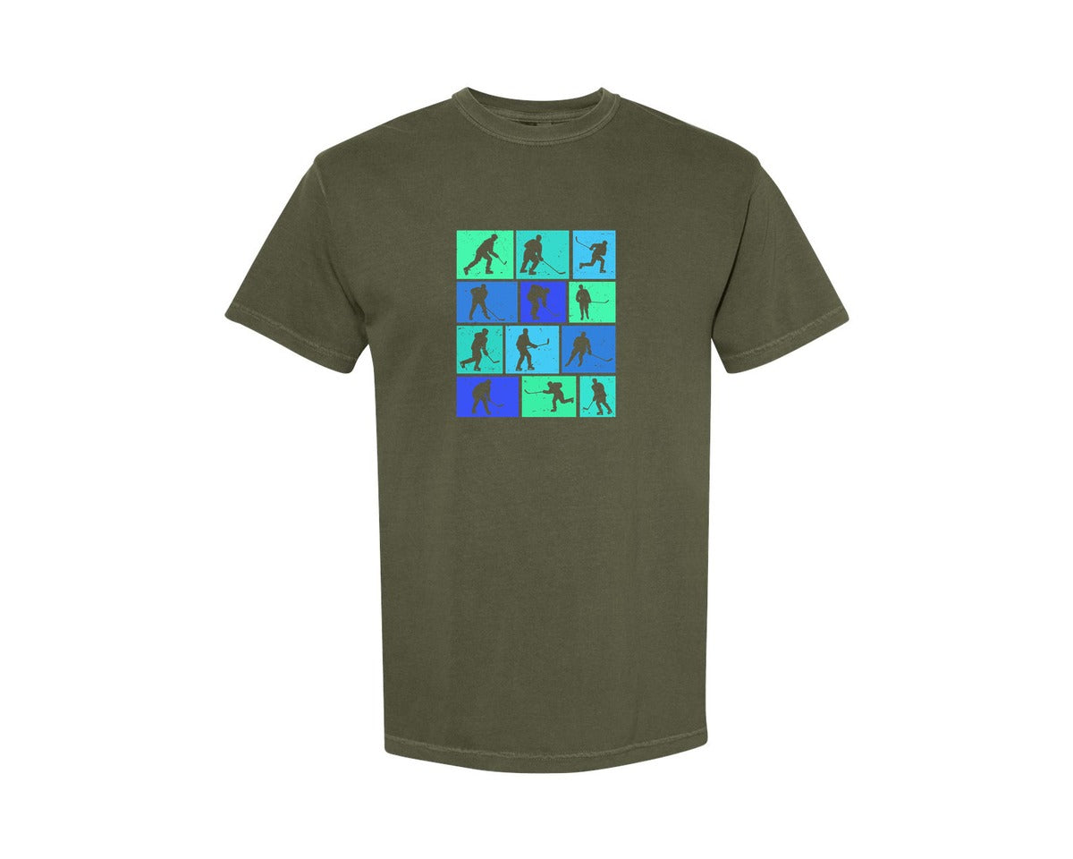 brand:Comfort Colors|color:Sage Green|Rockey Retro Shirt Hockey Lover Graphic T-Shirt