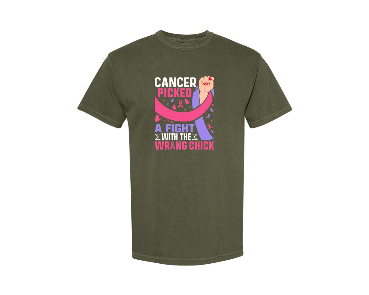 brand:Comfort Colors|color:Sage Green|Cancer Picked A Fight Awareness T Shirt Graphic T-Shirt