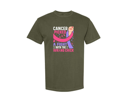 brand:Comfort Colors|color:Sage Green|Cancer Picked A Fight Awareness T Shirt Graphic T-Shirt