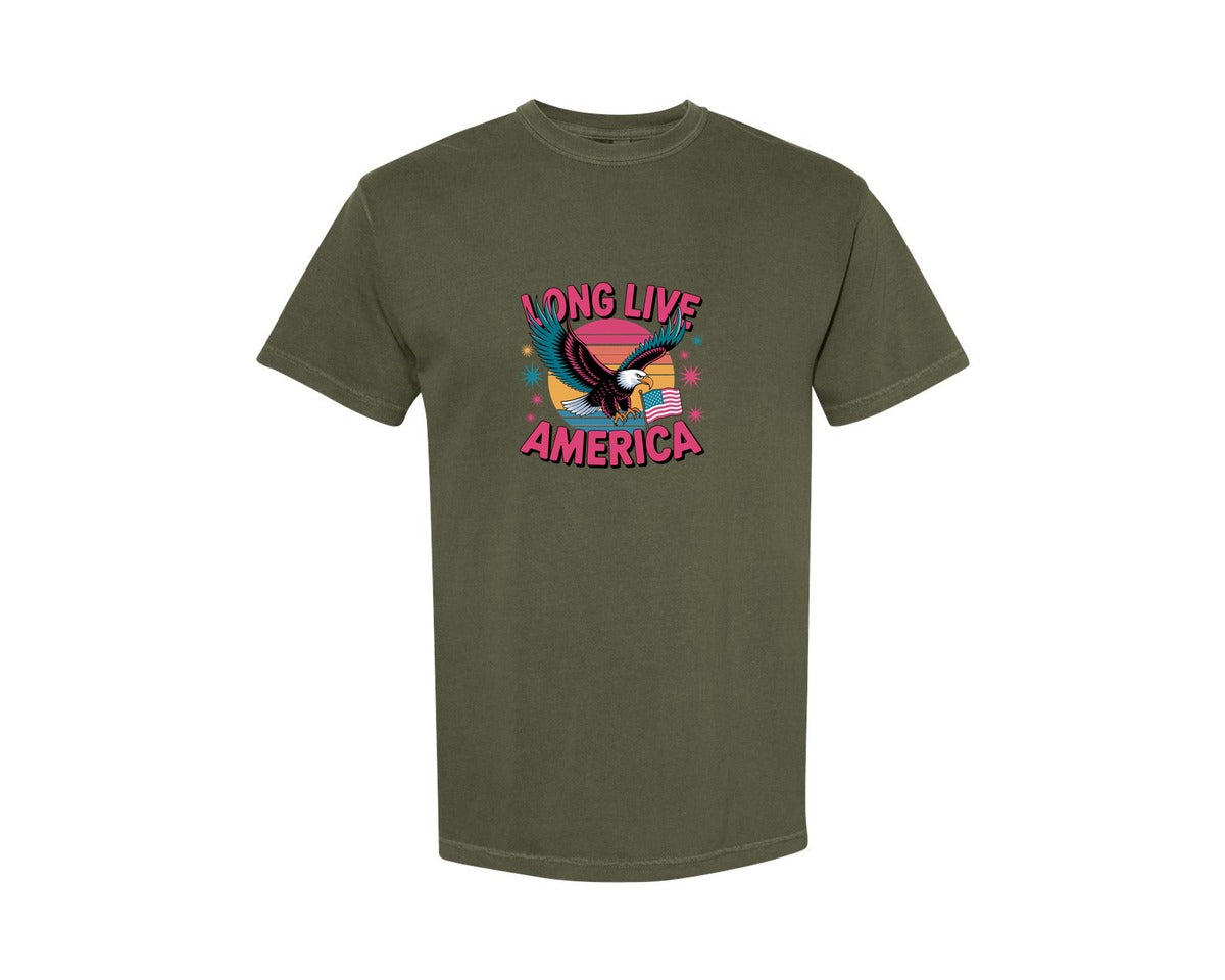 brand:Comfort Colors|color:Sage Green|Long Live America Graphic T-Shirt