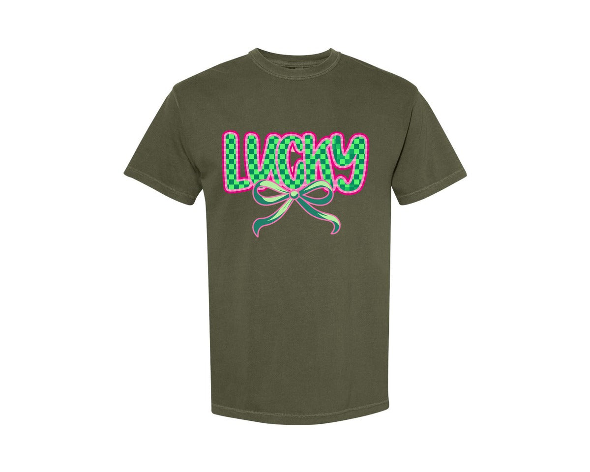 brand:Comfort Colors|color:Sage Green|Lucky St Patricks Day Aesthetic Graphic T-Shirt