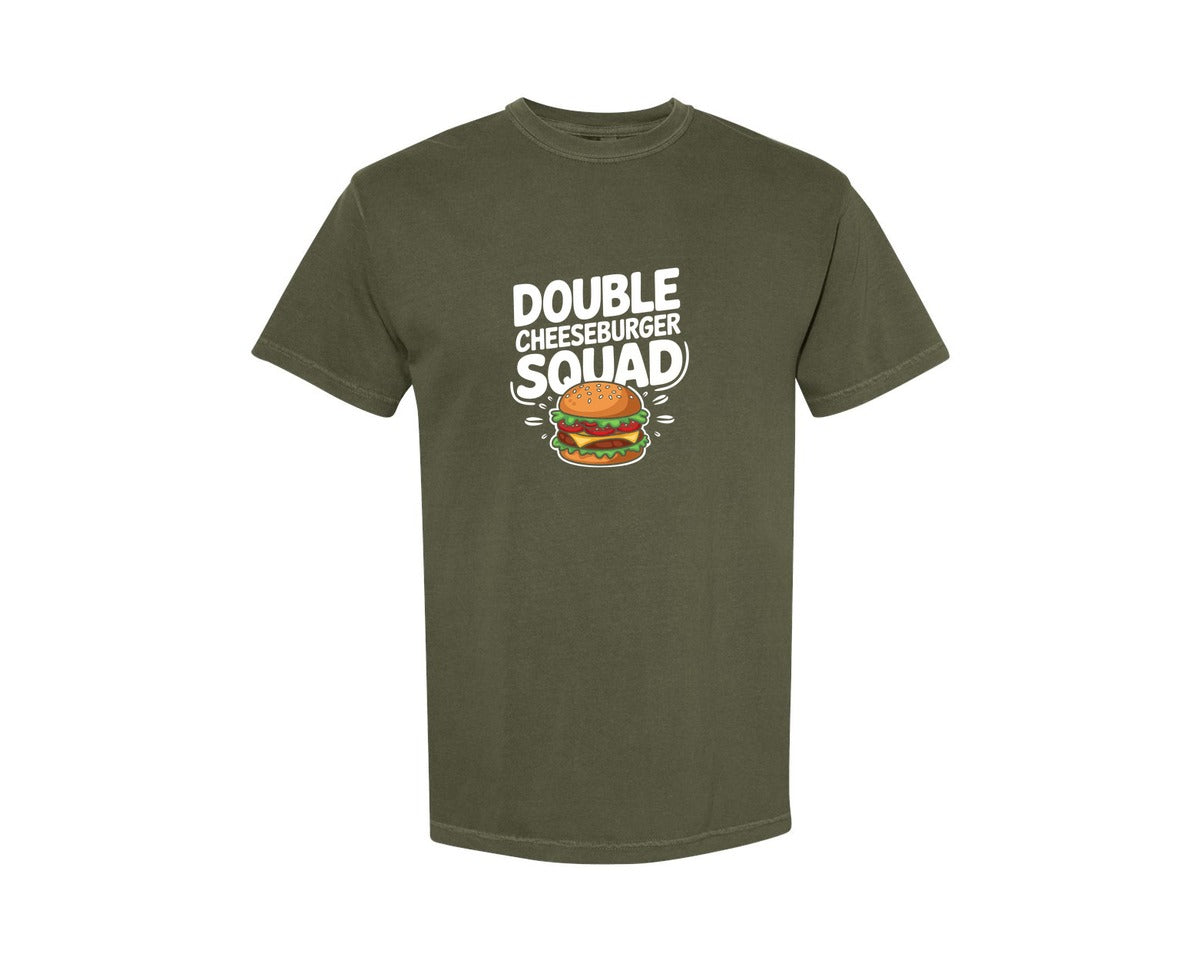 brand:Comfort Colors|color:Sage Green|Double Cheeseburger Squad T Shirt Design 2 Graphic T-Shirt