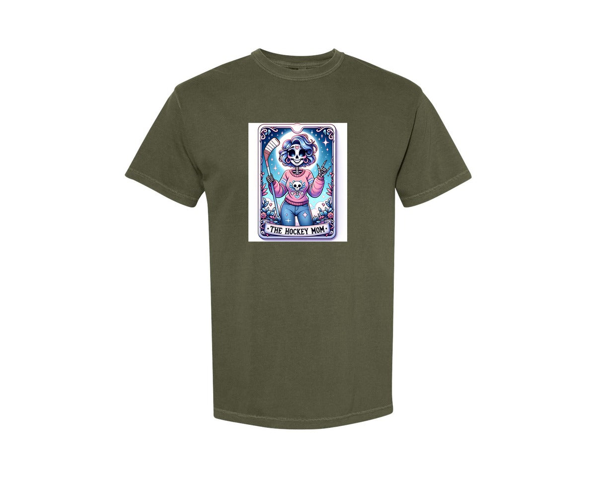 brand:Comfort Colors|color:Sage Green|The Hockey Mom Tarot Card 3 Graphic T-Shirt