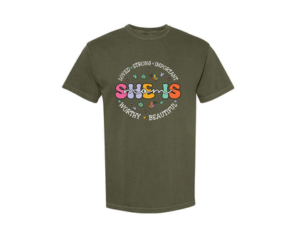 brand:Comfort Colors|color:Sage Green|She Is Mom Happy Mama Mothers Day Graphic T-Shirt