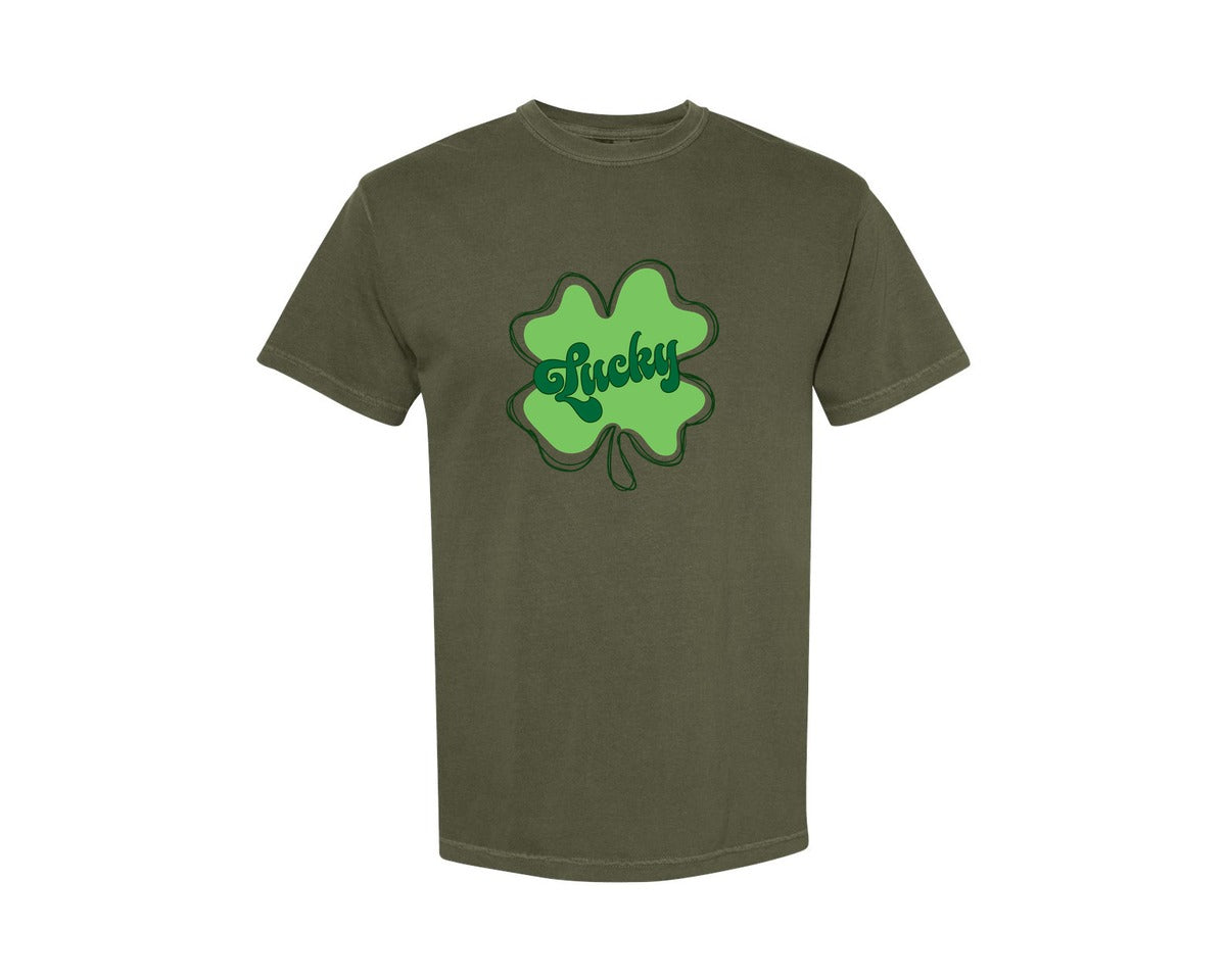 brand:Comfort Colors|color:Sage Green|Lucky St Patricks Day Clover 2 Graphic T-Shirt