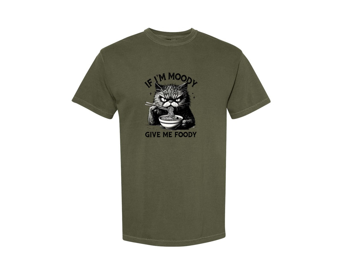 brand:Comfort Colors|color:Sage Green|Funny Sarcastic Cat Ramen If Im Moody Graphic T-Shirt