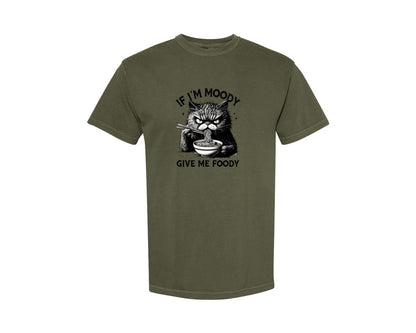 brand:Comfort Colors|color:Sage Green|Funny Sarcastic Cat Ramen If Im Moody Graphic T-Shirt