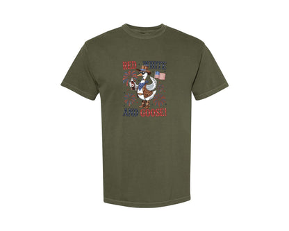 brand:Comfort Colors|color:Sage Green|4Th Of July Goose Patriotic Cowboy Graphic T-Shirt