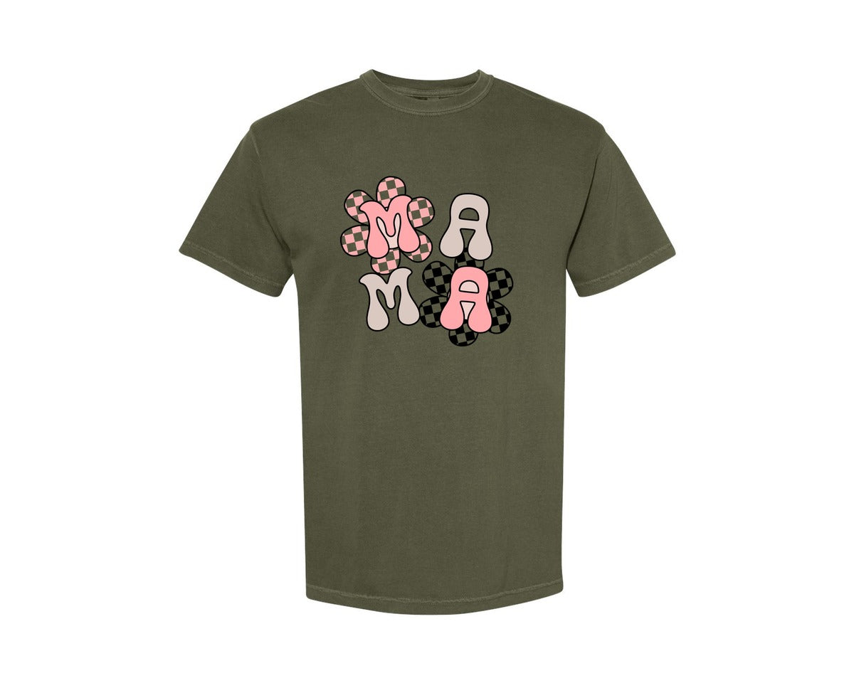 brand:Comfort Colors|color:Sage Green|Checker Mama Checkered Mom Graphic T-Shirt