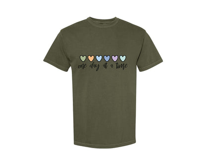 brand:Comfort Colors|color:Sage Green|One Day At A Time Hearts Graphic T-Shirt