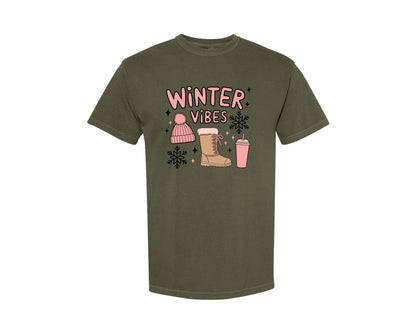 brand:Comfort Colors|color:Sage Green|Cozy Winter Vibes Graphic T-Shirt