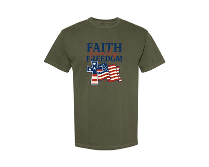 brand:Comfort Colors|color:Sage Green|Faith Family Freedom Png4Th Of July 5 Graphic T-Shirt