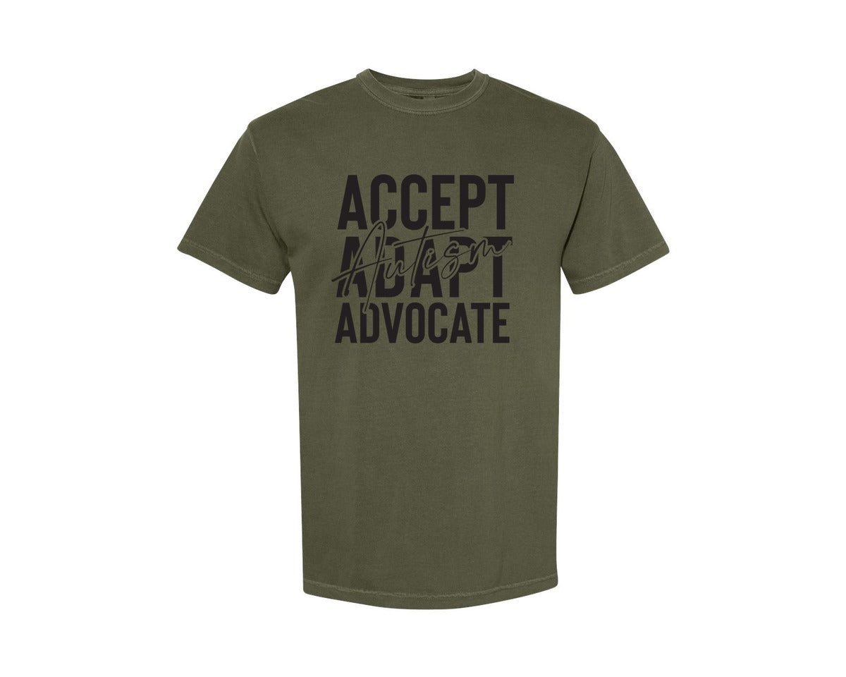 brand:Comfort Colors|color:Sage Green|Accept Adapt Advocate Autism Graphic T-Shirt