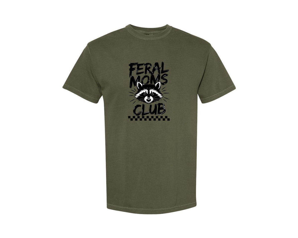 brand:Comfort Colors|color:Sage Green|Feral Moms Club Mom Life Raccoon Graphic T-Shirt