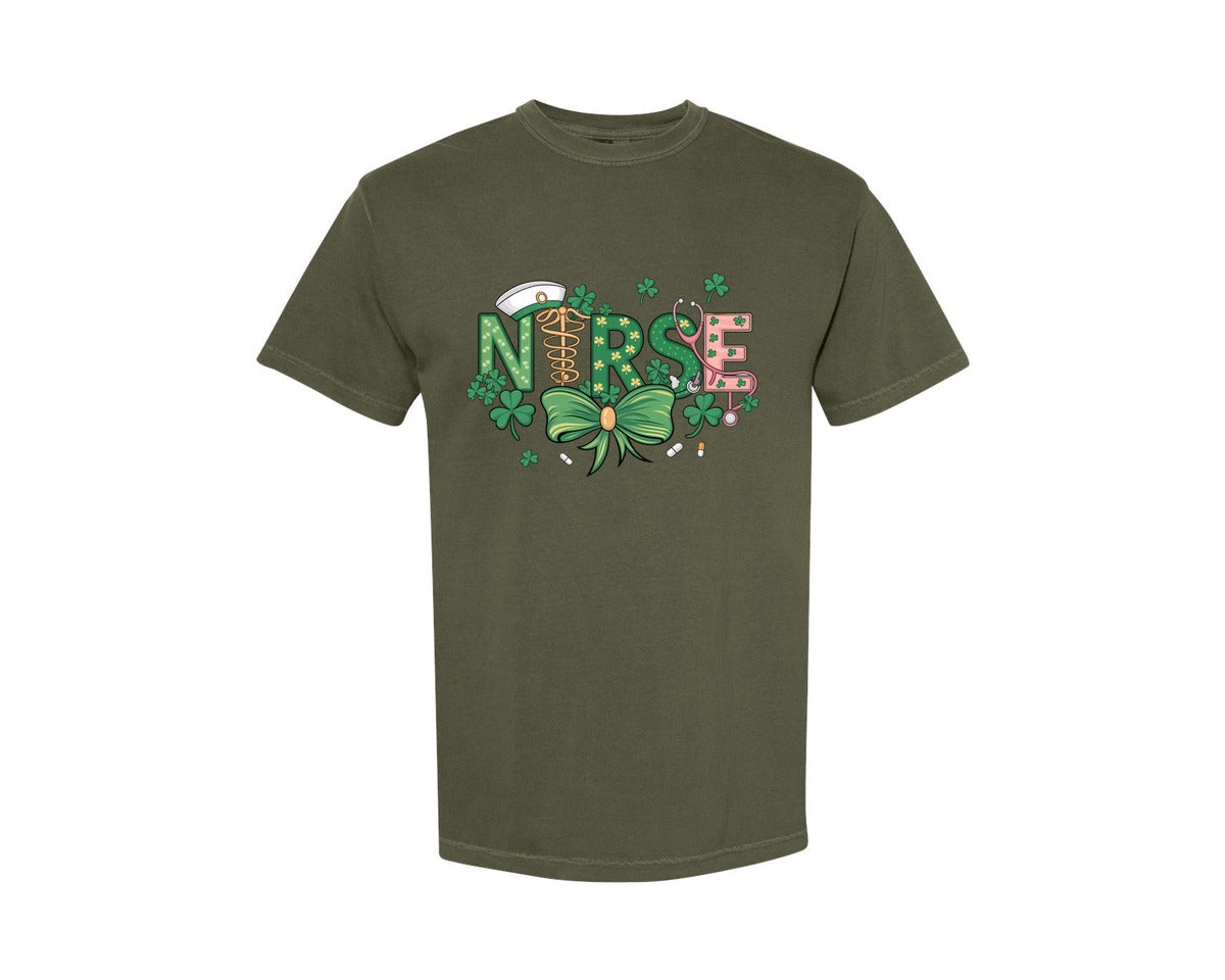 brand:Comfort Colors|color:Sage Green|St Patricks Day Nurse Lucky Nurse 6 Graphic T-Shirt