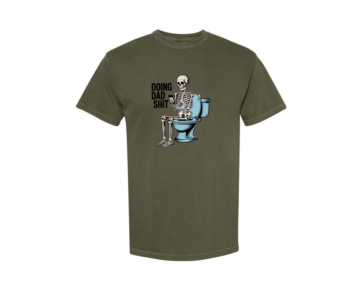 brand:Comfort Colors|color:Sage Green|Doing Dad Sht Skeleton On Toilet 3 Graphic T-Shirt