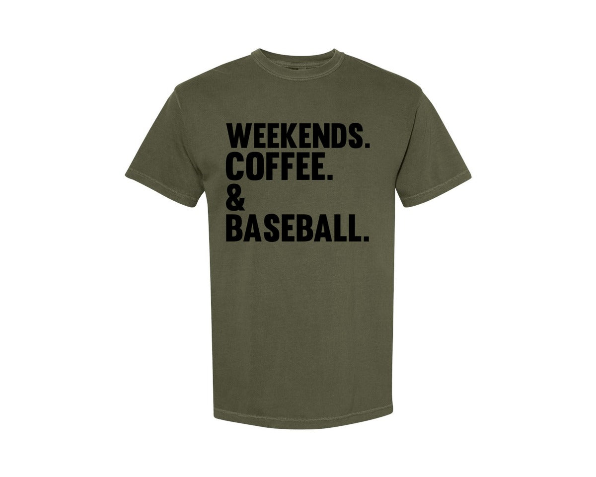 brand:Comfort Colors|color:Sage Green|Weekends Coffee Baseball Tshirt Design Graphic T-Shirt