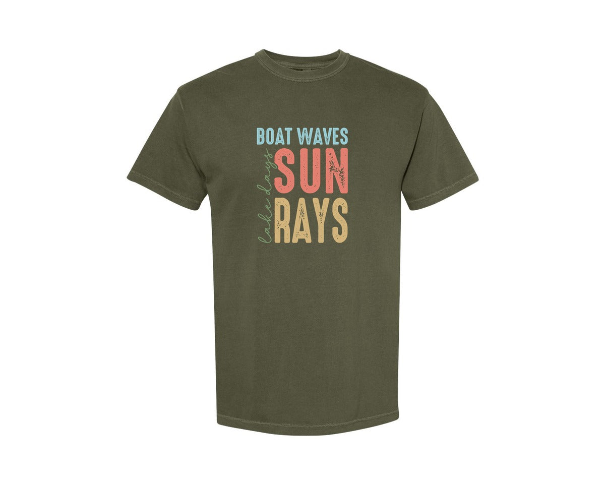 brand:Comfort Colors|color:Sage Green|Boat Waves Sun Ray Lake Days Summer Graphic T-Shirt