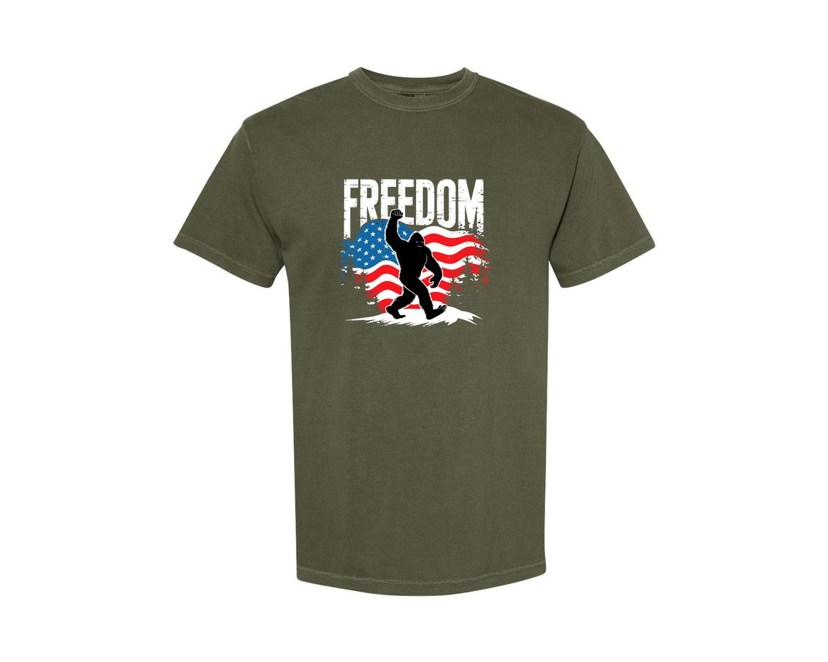 brand:Comfort Colors|color:Sage Green|Freedom Bigfoot Usa Flag 4Th Of July Graphic T-Shirt