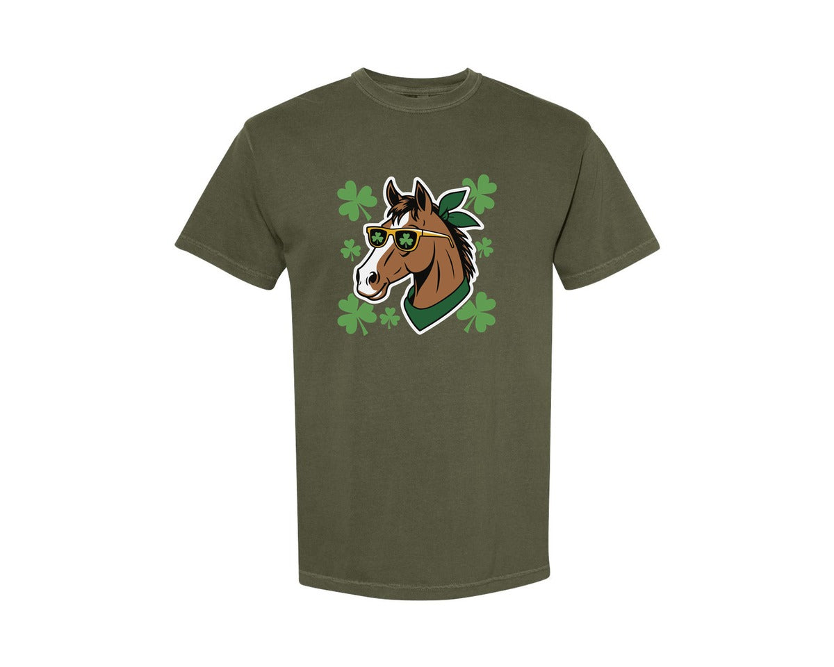 brand:Comfort Colors|color:Sage Green|St Patricks Day Horse Irish Day Graphic T-Shirt