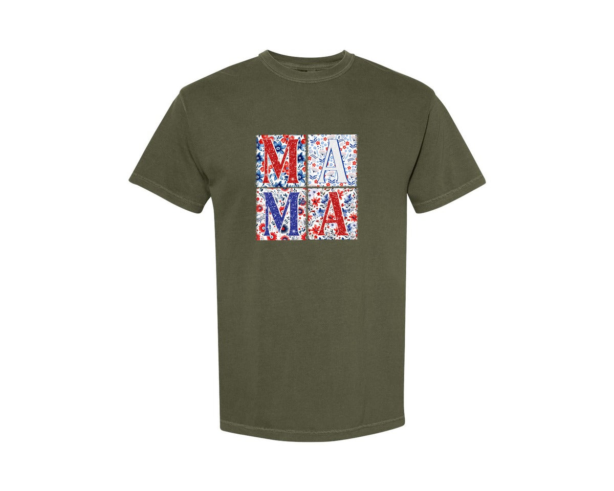 brand:Comfort Colors|color:Sage Green|4Th Of July Mama Patriotic Mom Graphic T-Shirt