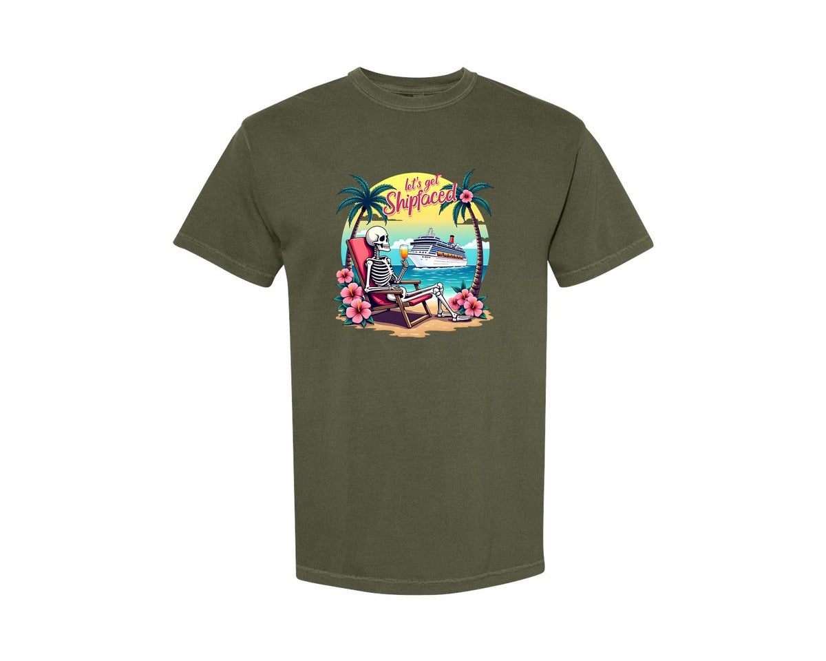 brand:Comfort Colors|color:Sage Green|Cruise Lets Get Shipfaced Graphic T-Shirt