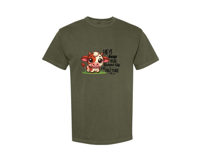 brand:Comfort Colors|color:Sage Green|Funny Cow Hey Keep Your Bullshit Graphic T-Shirt