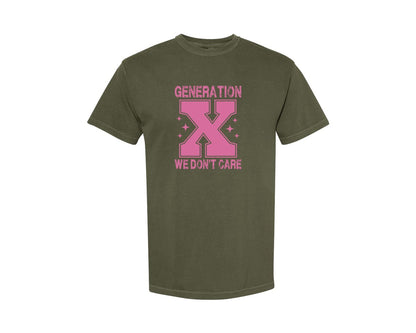 brand:Comfort Colors|color:Sage Green|Gen X We Dont Care Svggeneration X 3 Graphic T-Shirt