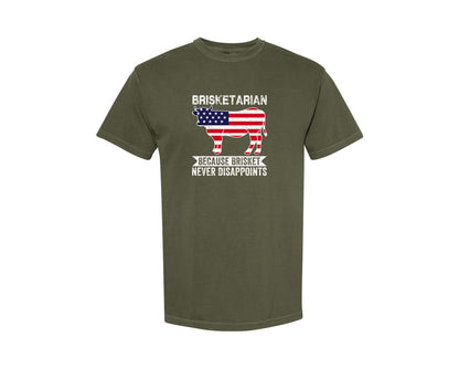 brand:Comfort Colors|color:Sage Green|Brisketarian Usa Flag Bbq Grilling Graphic T-Shirt