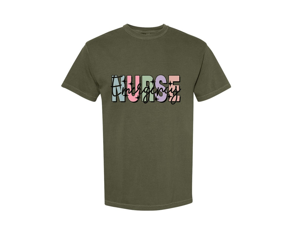 brand:Comfort Colors|color:Sage Green|Er Nurse Design Emergency Nurse Graphic T-Shirt