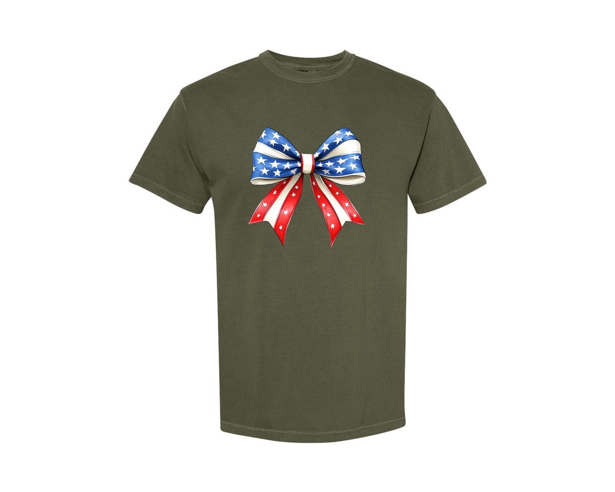 brand:Comfort Colors|color:Sage Green|4Th Of July Bow Design T Shirt 7 Graphic T-Shirt