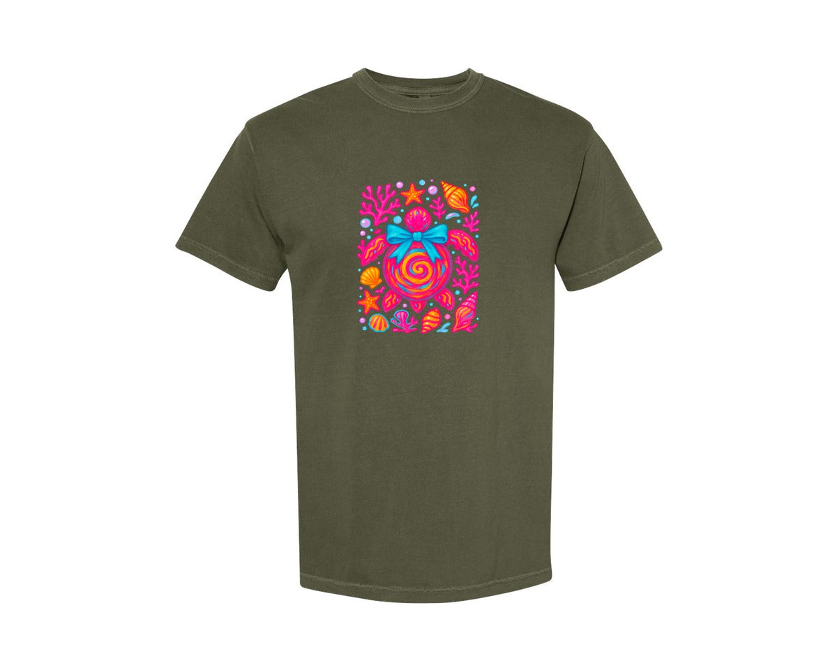 brand:Comfort Colors|color:Sage Green|Summer Sea Turtle Seashell Beach Graphic T-Shirt