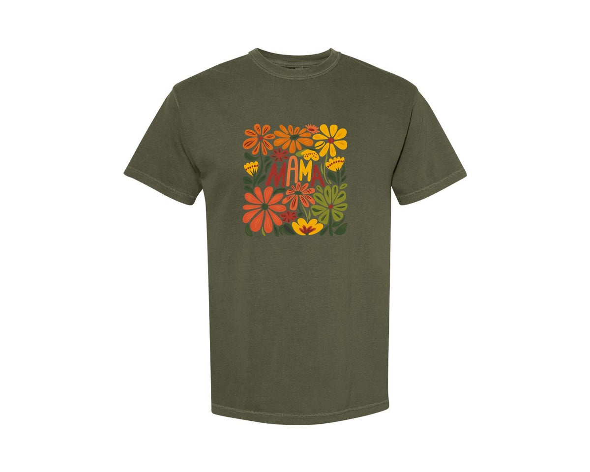 brand:Comfort Colors|color:Sage Green|Retro Floral Mama Boho Mothers Day 3 Graphic T-Shirt