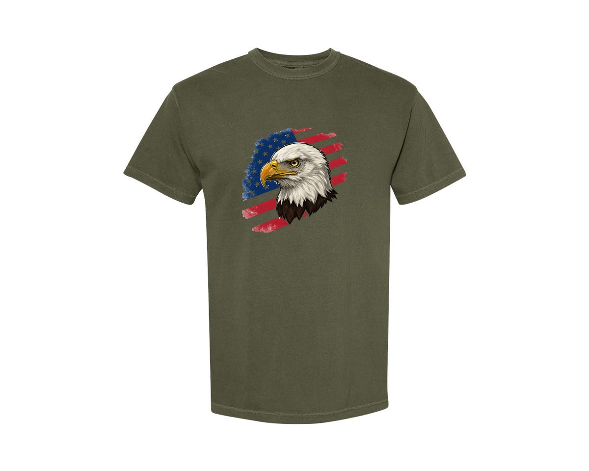 brand:Comfort Colors|color:Sage Green|American Eagle With Flag Patriotic Graphic T-Shirt
