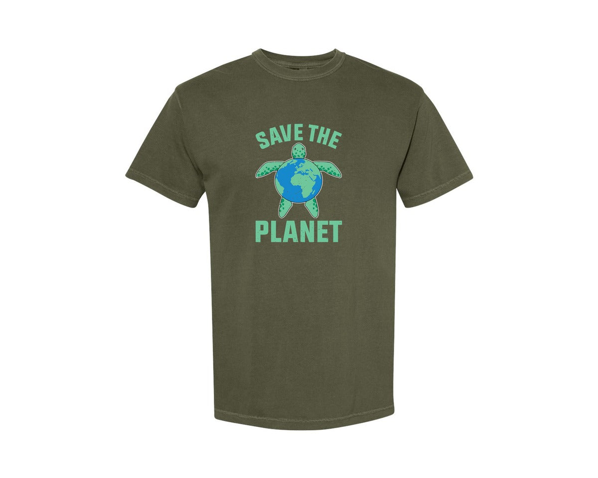 brand:Comfort Colors|color:Sage Green|Save The Planet Turtle Earth Globe Graphic T-Shirt