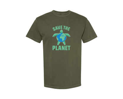 brand:Comfort Colors|color:Sage Green|Save The Planet Turtle Earth Globe Graphic T-Shirt