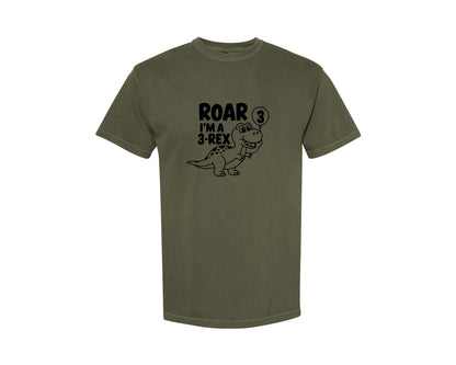 brand:Comfort Colors|color:Sage Green|3 Rex Dinosaur Birthday Graphic T-Shirt