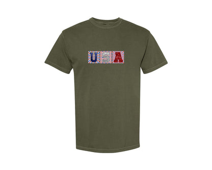 brand:Comfort Colors|color:Sage Green|Glitter Usa 4Th Of July Graphic T-Shirt