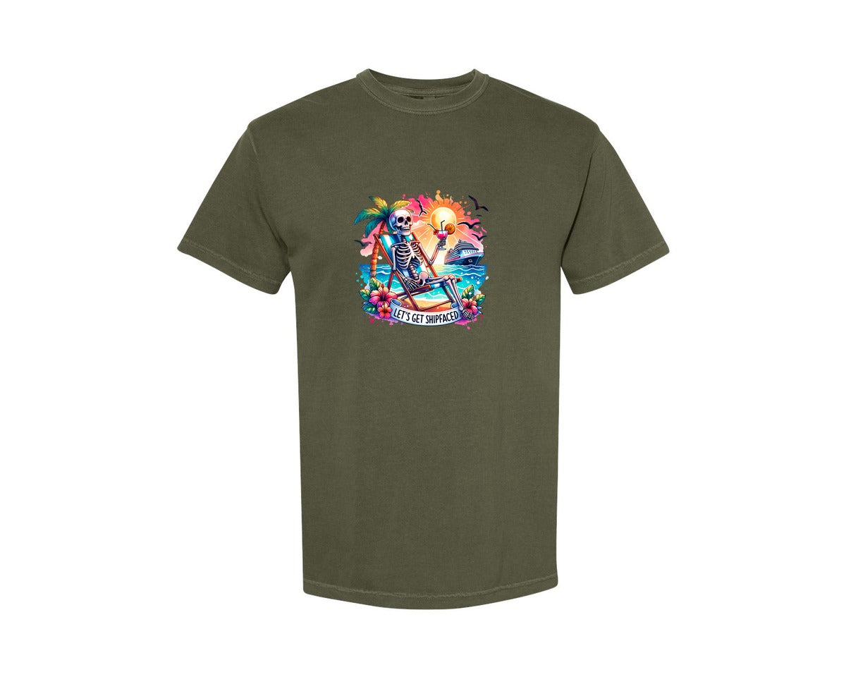 brand:Comfort Colors|color:Sage Green|Cruise Skeleton Funny Graphic T-Shirt