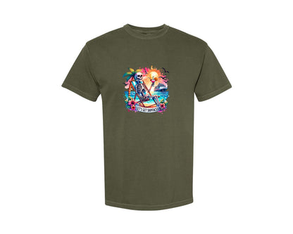 brand:Comfort Colors|color:Sage Green|Cruise Skeleton Funny Graphic T-Shirt