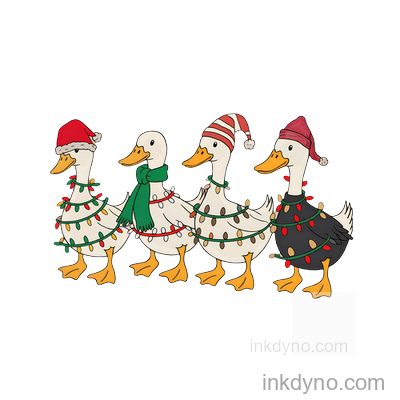 Festive Holiday Ducks With Christmas Lights Design — DTF Transfer
