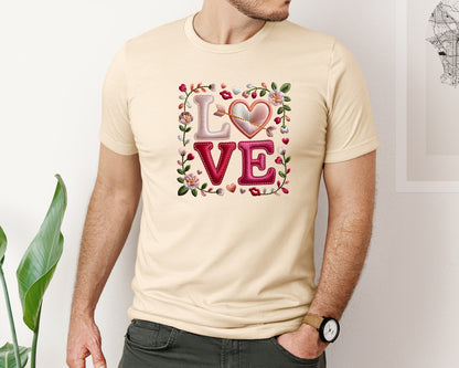 brand:Bella Canvas|color:Soft Cream|Valentines Day Embroidery Graphic T-Shirt