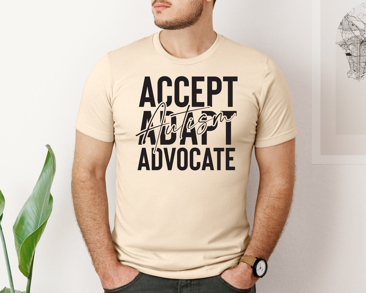 brand:Bella Canvas|color:Soft Cream|Accept Adapt Advocate Autism Graphic T-Shirt