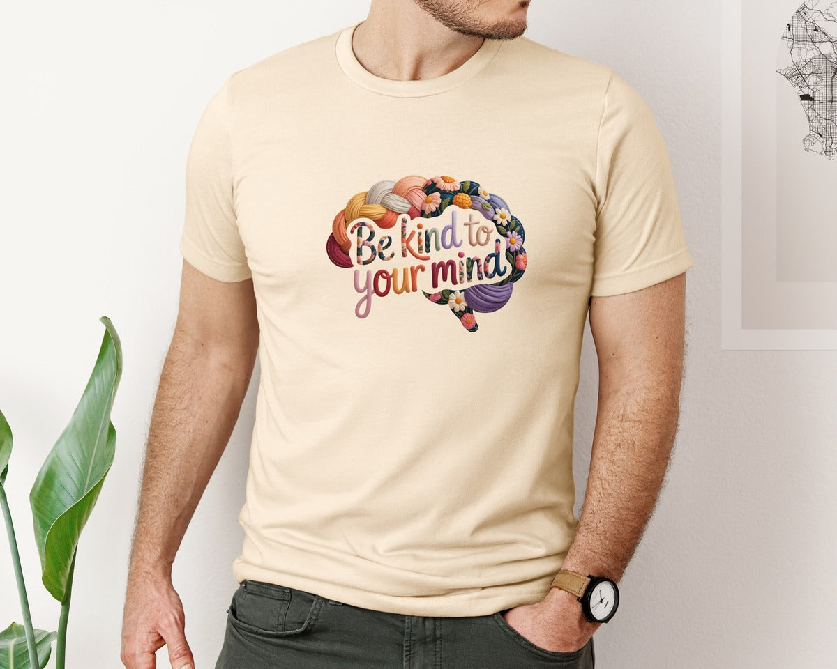 brand:Bella Canvas|color:Soft Cream|Be Kind Faux Yarn Mental Health 2 Graphic T-Shirt