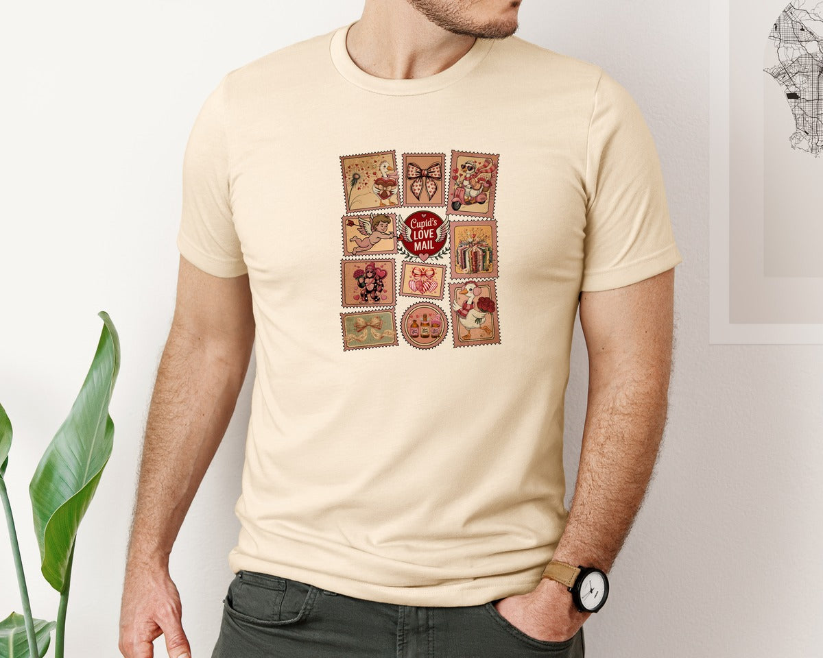 brand:Bella Canvas|color:Soft Cream|Valentines Postage Stamp Collage 2 Graphic T-Shirt