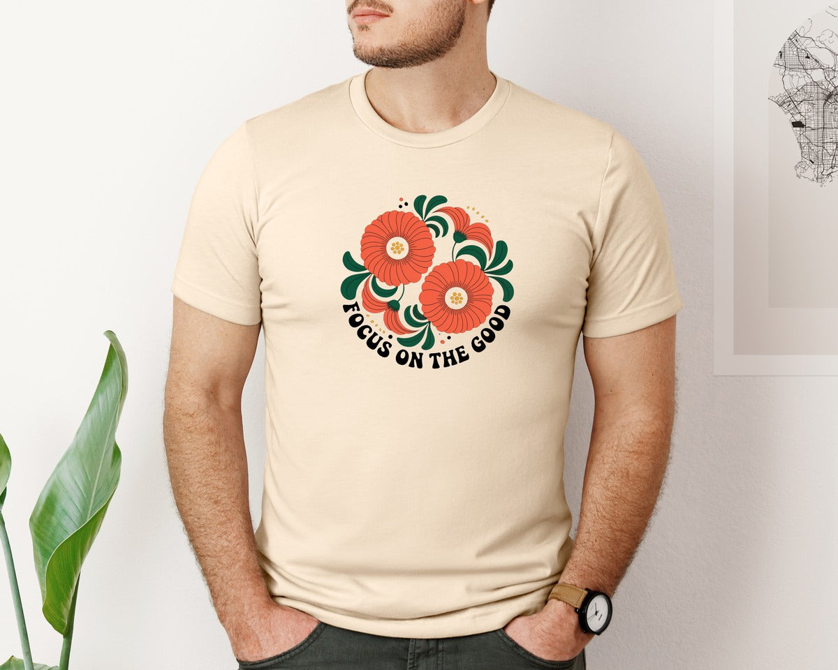 brand:Bella Canvas|color:Soft Cream|Focus On The Good Retro Groovy Boho Graphic T-Shirt