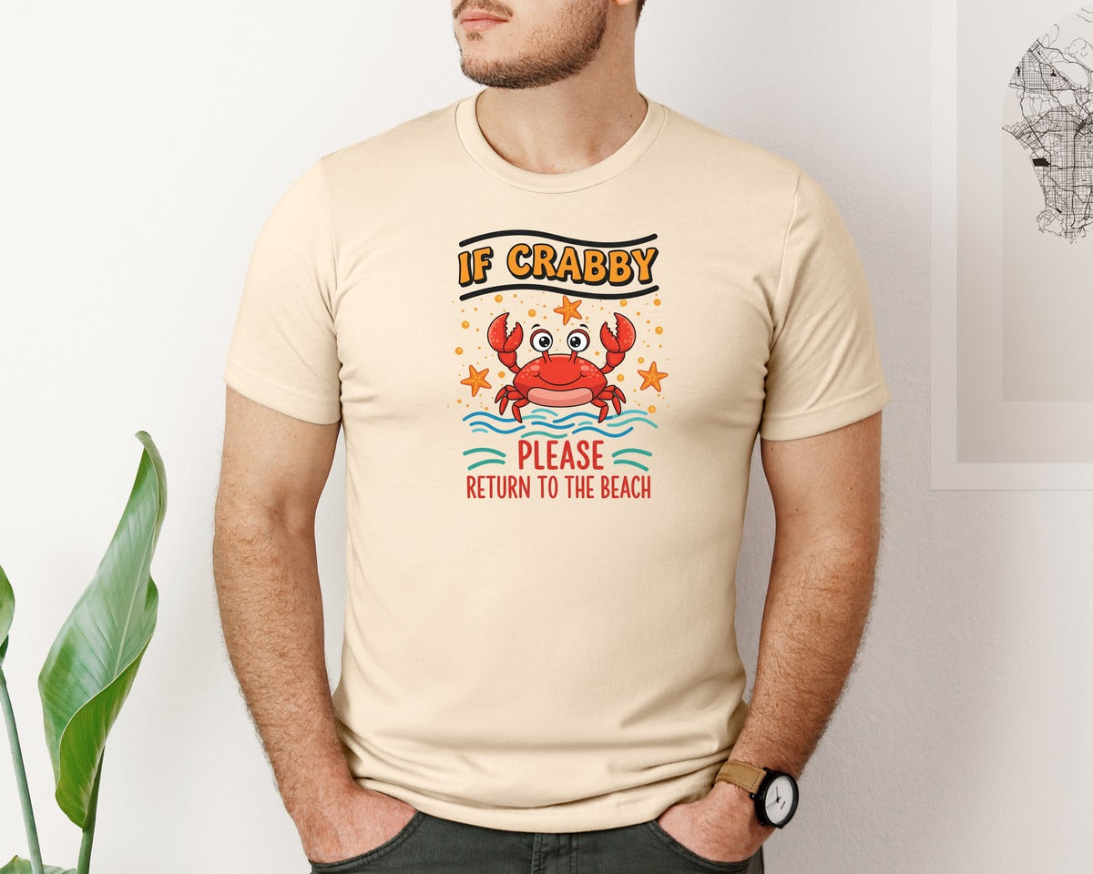 brand:Bella Canvas|color:Soft Cream|Crabby Beach Quote Cute Crab Design Graphic T-Shirt