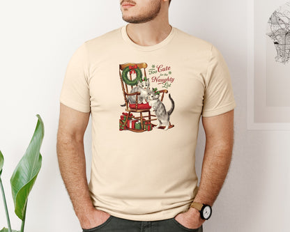 brand:Bella Canvas|color:Soft Cream|Vintage Christmas Cat Graphic T-Shirt